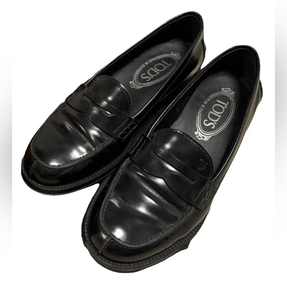 Tod's Black Leather Penny Loafers for Women